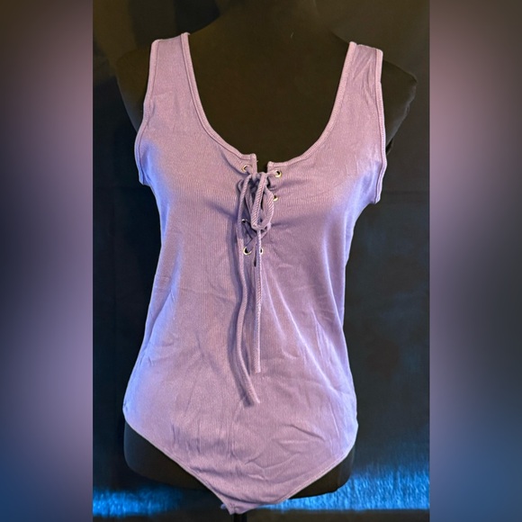Sky Plus Tops - Sky Plus Purple Lace Up Bodysuit NWOT